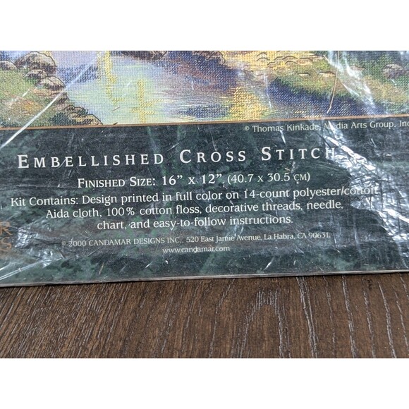 Thomas Kinkade Lamplight Bridge 50925 Cross Stitch Kit 16x12" Candamar New - Picture 3 of 4